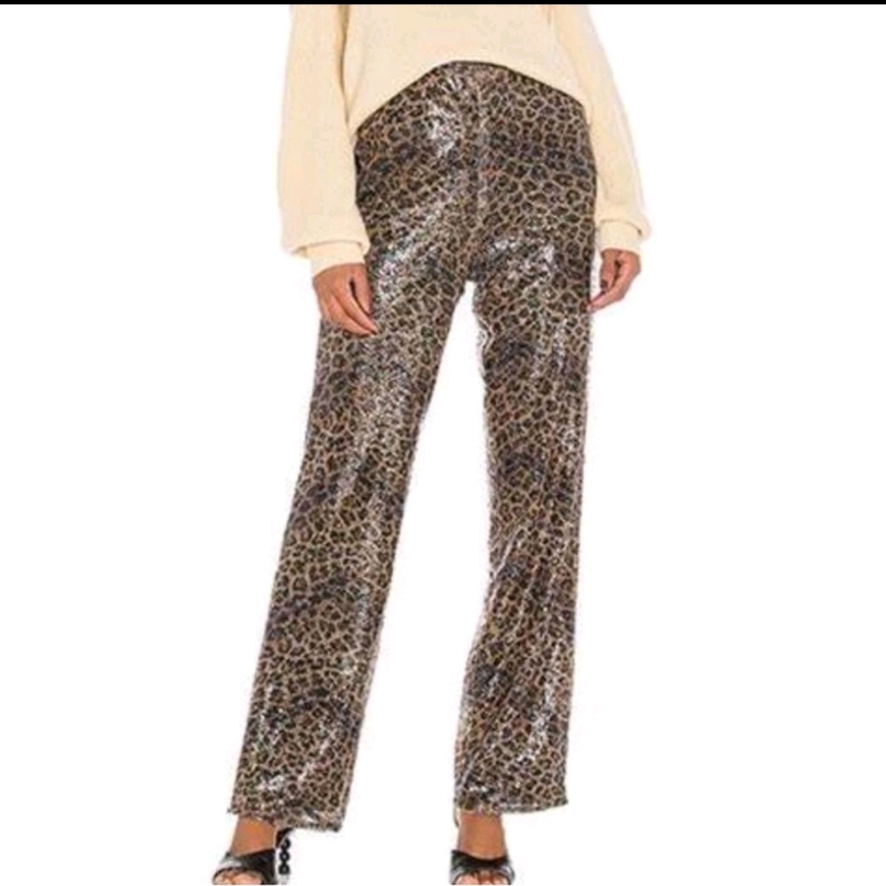 LPA Logan Sequin Pant‎ cheetah leopard print size XXS straight leg pants